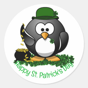 St. Patrick's Day Lucky Penguin Classic Round Sticker