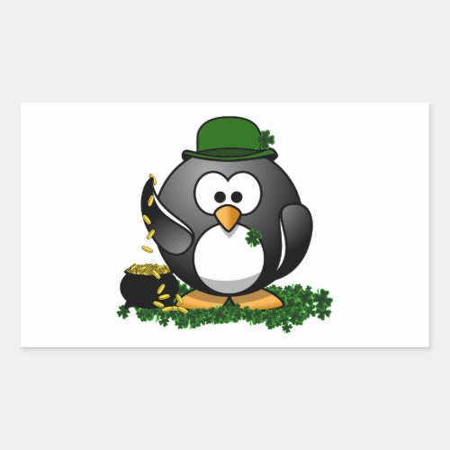 St Patricks Day Lucky Penguin with Pot Of Gold Rectangular Sticker