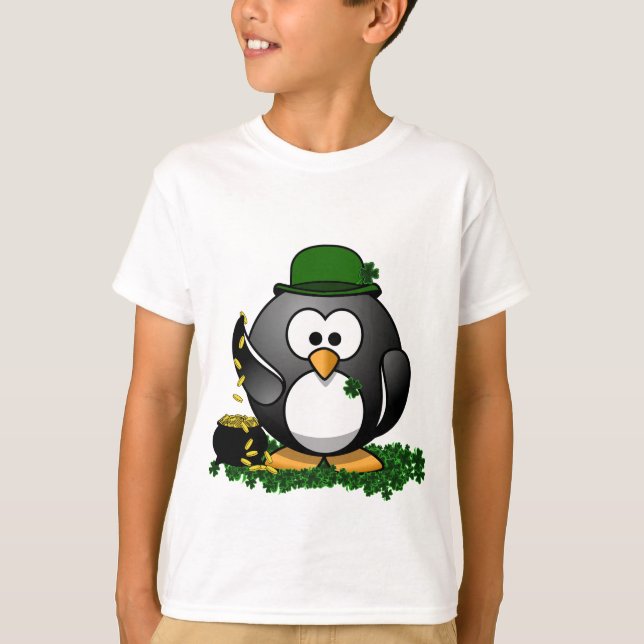 St. Patrick's Day Lucky Penguin with Pot Of Gold T-Shirt (Front)