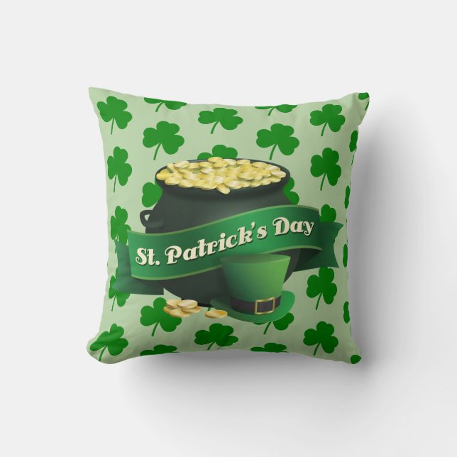 St Patrick's Day Lucky Pot Of Gold Throw Pillow (Front)
