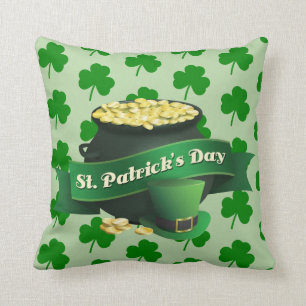 St Patrick's Day Lucky Pot Of Gold Throw Pillow