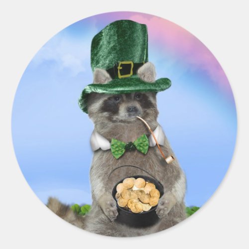 St Patricks Day _ Lucky Raccoon Classic Round Sticker