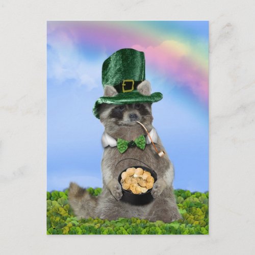 St Patricks Day _ Lucky Raccoon Postcard