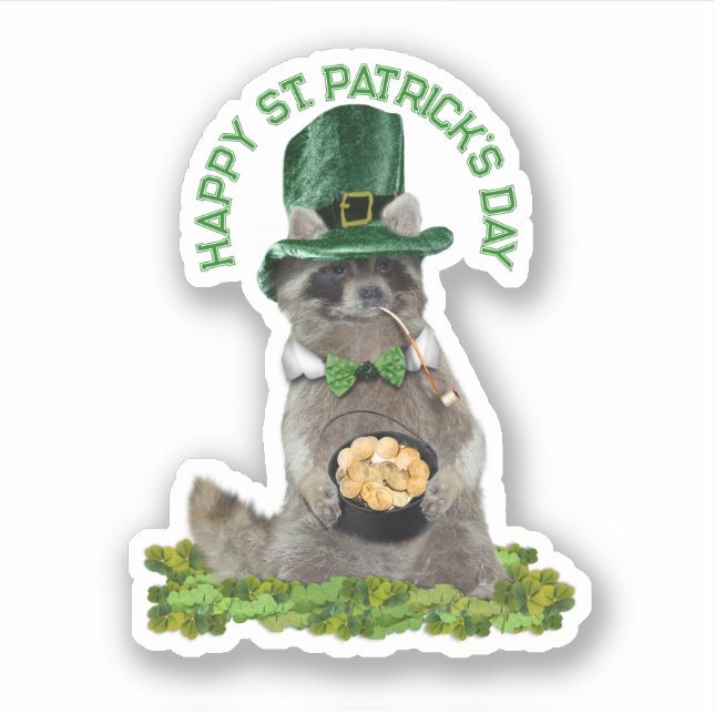 St Patrick's Day - Lucky Raccoon Sticker (Front)