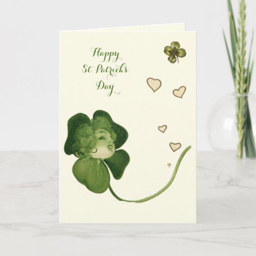 ST PATRICKS DAY LUCKY SHAMROCK LADIES WITH HEARTS CARD