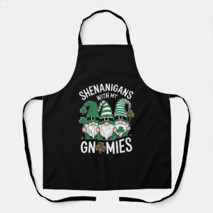 St Patricks Day Lucky Shamrock Leopard Gnomes  Apron