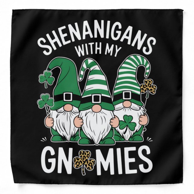 St Patricks Day Lucky Shamrock Leopard Gnomes  Bandana (Front)