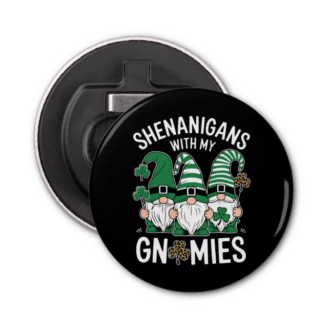 St Patricks Day Lucky Shamrock Leopard Gnomes  Bottle Opener (Front)