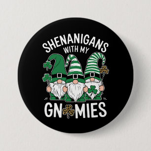 St Patricks Day Lucky Shamrock Leopard Gnomes  Button
