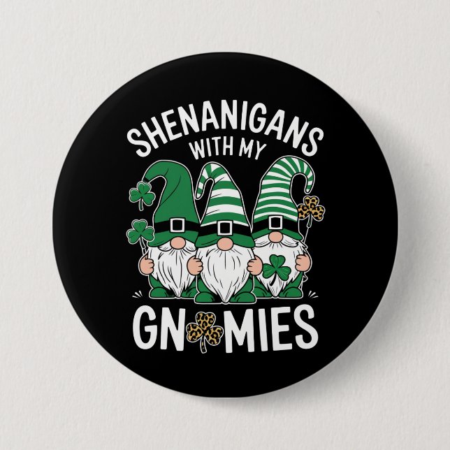 St Patricks Day Lucky Shamrock Leopard Gnomes  Button (Front)