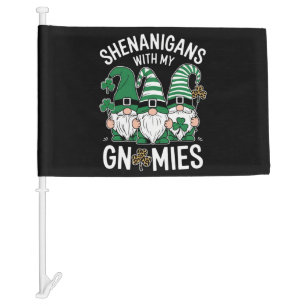 St Patricks Day Lucky Shamrock Leopard Gnomes Car Flag