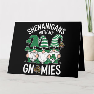 St Patricks Day Lucky Shamrock Leopard Gnomes Card