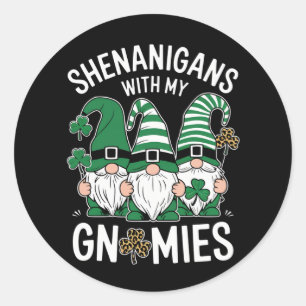 St Patricks Day Lucky Shamrock Leopard Gnomes  Classic Round Sticker