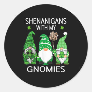 St Patricks day lucky Shamrock leopard gnomes Classic Round Sticker