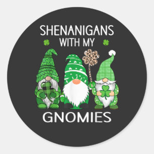 St Patricks Day Lucky Shamrock Leopard Gnomes Classic Round Sticker