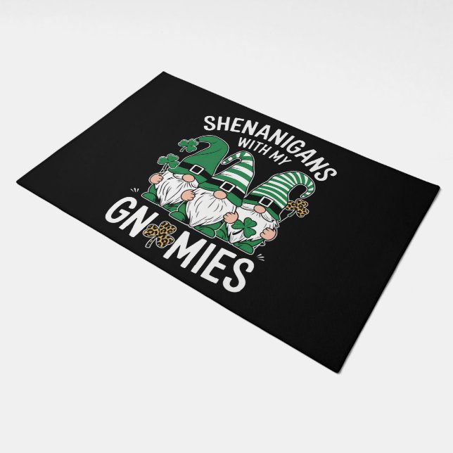 St Patricks Day Lucky Shamrock Leopard Gnomes  Doormat (Angled)