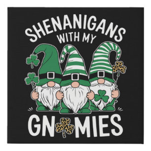St Patricks Day Lucky Shamrock Leopard Gnomes  Faux Canvas Print