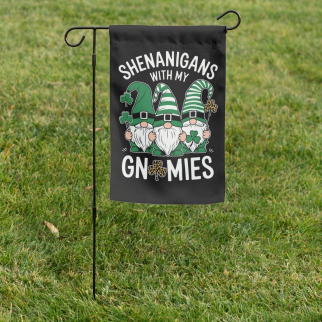 St Patricks Day Lucky Shamrock Leopard Gnomes  Garden Flag (In SItu)