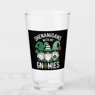 St Patricks Day Lucky Shamrock Leopard Gnomes Glass