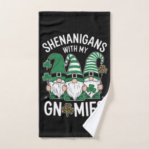 St Patricks Day Lucky Shamrock Leopard Gnomes Hand Towel