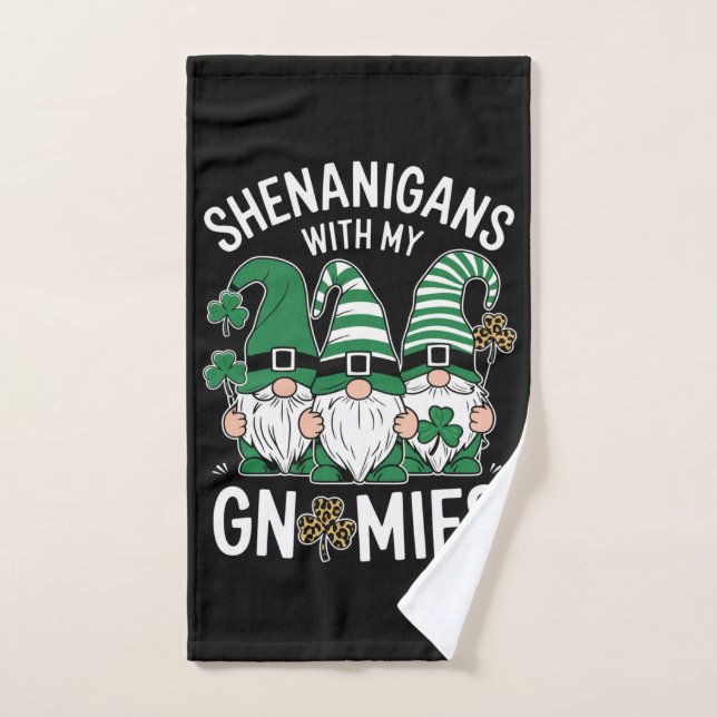 St Patricks Day Lucky Shamrock Leopard Gnomes  Hand Towel (Hand Towel)