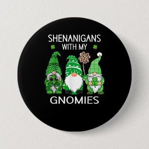 St Patricks day lucky Shamrock leopard gnomes Iris Button