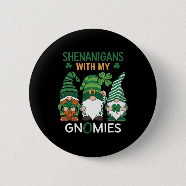 St Patricks Day Lucky Shamrock Leopard Gnomes Iris Button (Front)