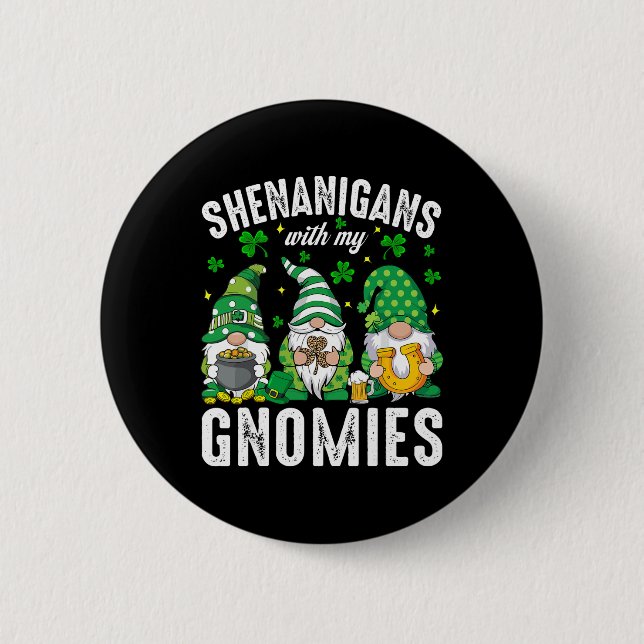 St Patricks Day Lucky Shamrock Leopard Gnomes Iris Button (Front)