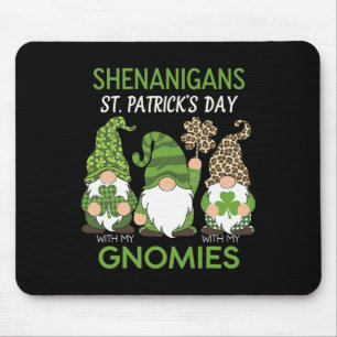 St Patricks Day Lucky Shamrock Leopard Gnomes Iris Mouse Pad