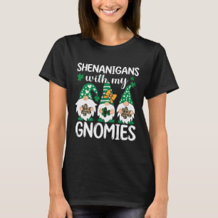 St Patricks Day Lucky Shamrock Leopard Gnomes Iris T-Shirt