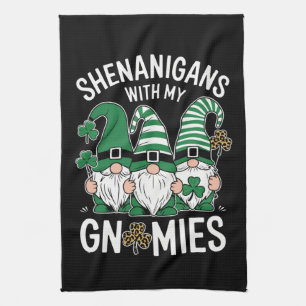 St Patricks Day Lucky Shamrock Leopard Gnomes  Kitchen Towel