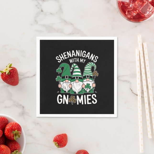 St Patricks Day Lucky Shamrock Leopard Gnomes  Napkins (Insitu)