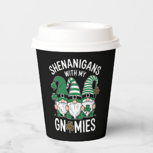 St Patricks Day Lucky Shamrock Leopard Gnomes Paper Cups
