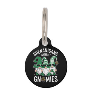 St Patricks Day Lucky Shamrock Leopard Gnomes  Pet ID Tag