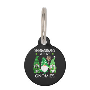 St Patricks Day Lucky Shamrock Leopard Gnomes Pet ID Tag