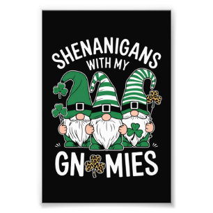 St Patricks Day Lucky Shamrock Leopard Gnomes Photo Print