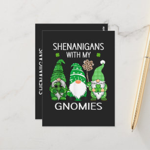 St Patricks Day Lucky Shamrock Leopard Gnomes Postcard