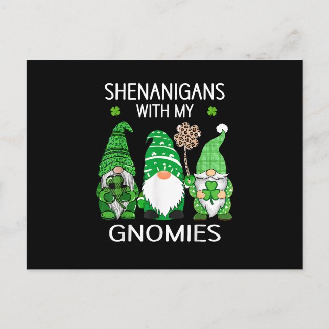 St Patricks day lucky Shamrock leopard gnomes Postcard (Front)