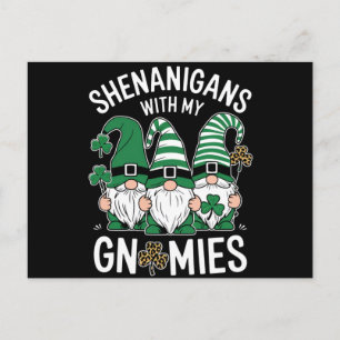 St Patricks Day Lucky Shamrock Leopard Gnomes  Postcard
