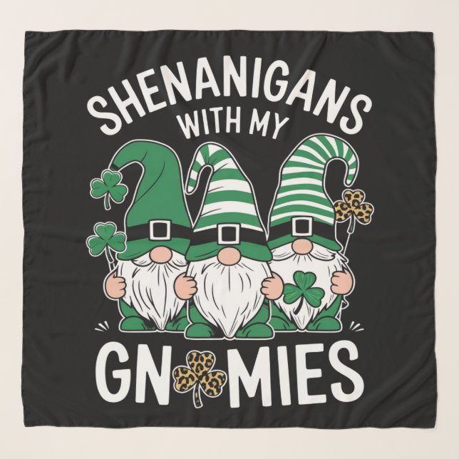 St Patricks Day Lucky Shamrock Leopard Gnomes  Scarf (Front)