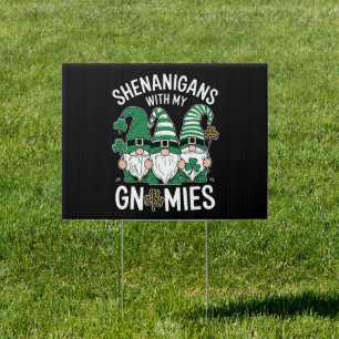 St Patricks Day Lucky Shamrock Leopard Gnomes Sign