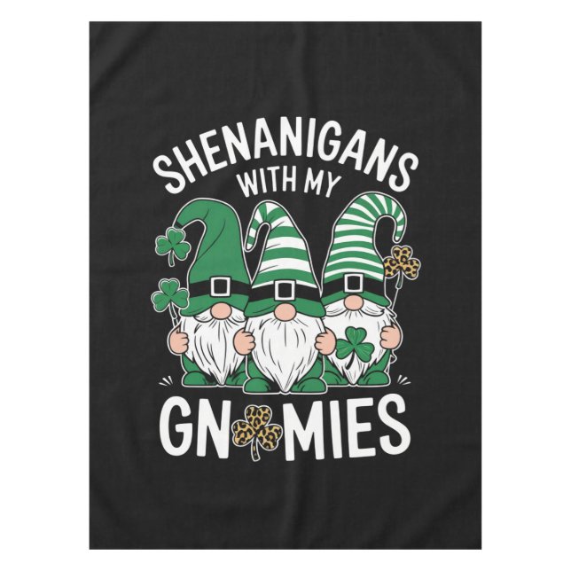 St Patricks Day Lucky Shamrock Leopard Gnomes  Tablecloth (Front)