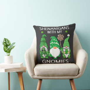 St Patricks Day Lucky Shamrock Leopard Gnomes Throw Pillow