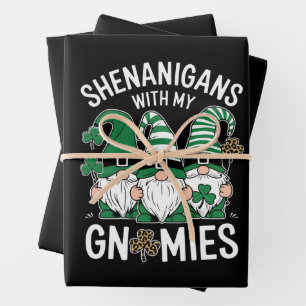 St Patricks Day Lucky Shamrock Leopard Gnomes  Wrapping Paper Sheets
