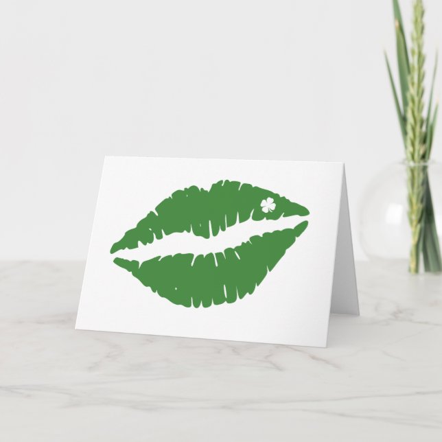 St Patrick's Day Lucky Shamrock Lips Irish Card (Front)