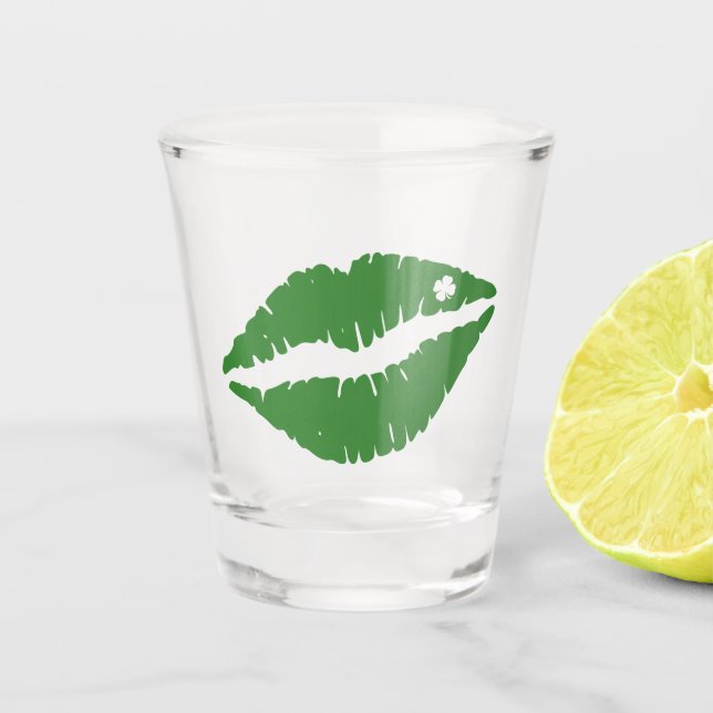St Patrick's Day Lucky Shamrock Lips Irish Shot Glass (Front)