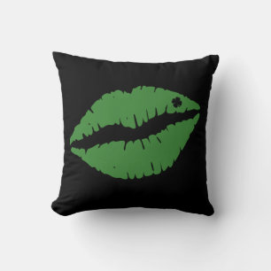 St Patrick's Day Lucky Shamrock Lips Irish Throw Pillow