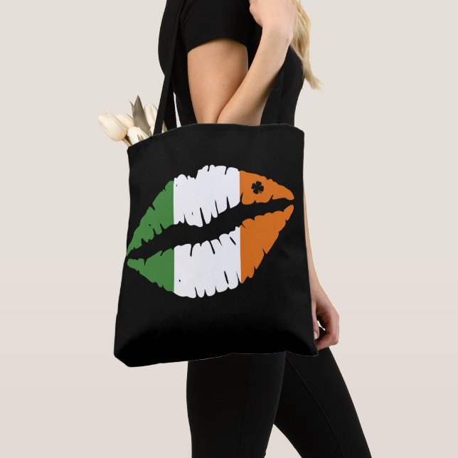 St Patrick's Day Lucky Shamrock Lips Irish Tote Bag (Close Up)