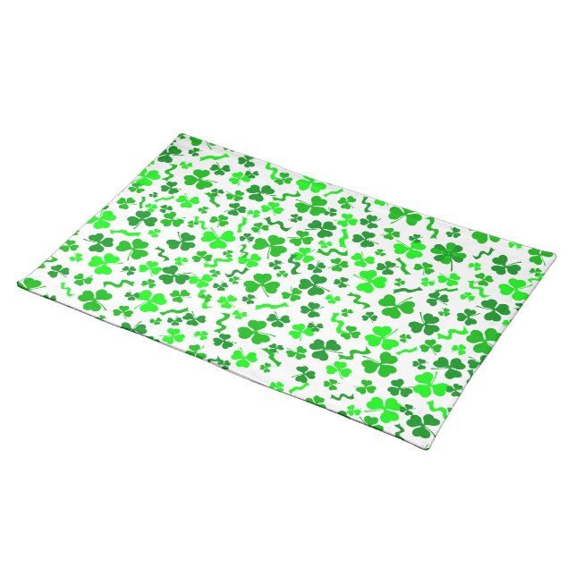 St Patrick's Day Lucky Shamrocks Confetti Cloth Placemat (On Table)