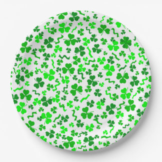 St Patrick's Day Lucky Shamrocks Confetti Pattern Paper Plates